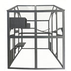 Kattbur för utomhusbruk 185,5 x 140 x 188 cm grå, träram och galvaniserat metallnät