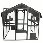 Kattbur för utomhusbruk 185,5 x 140 x 188 cm grå, träram och galvaniserat metallnät