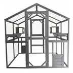 Kattbur för utomhusbruk 185,5 x 140 x 188 cm grå, träram och galvaniserat metallnät