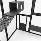 Kattbur för utomhusbruk 185,5 x 140 x 188 cm grå, träram och galvaniserat metallnät