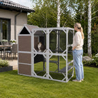 Kattbur för utomhusbruk 195 x 91 x 176 cm, grå träbur med väderskydd