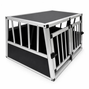 Koiran kuljetushäkki autoon – 2 ovea, alumiini + MDF, 89 × 69 × 50 cm