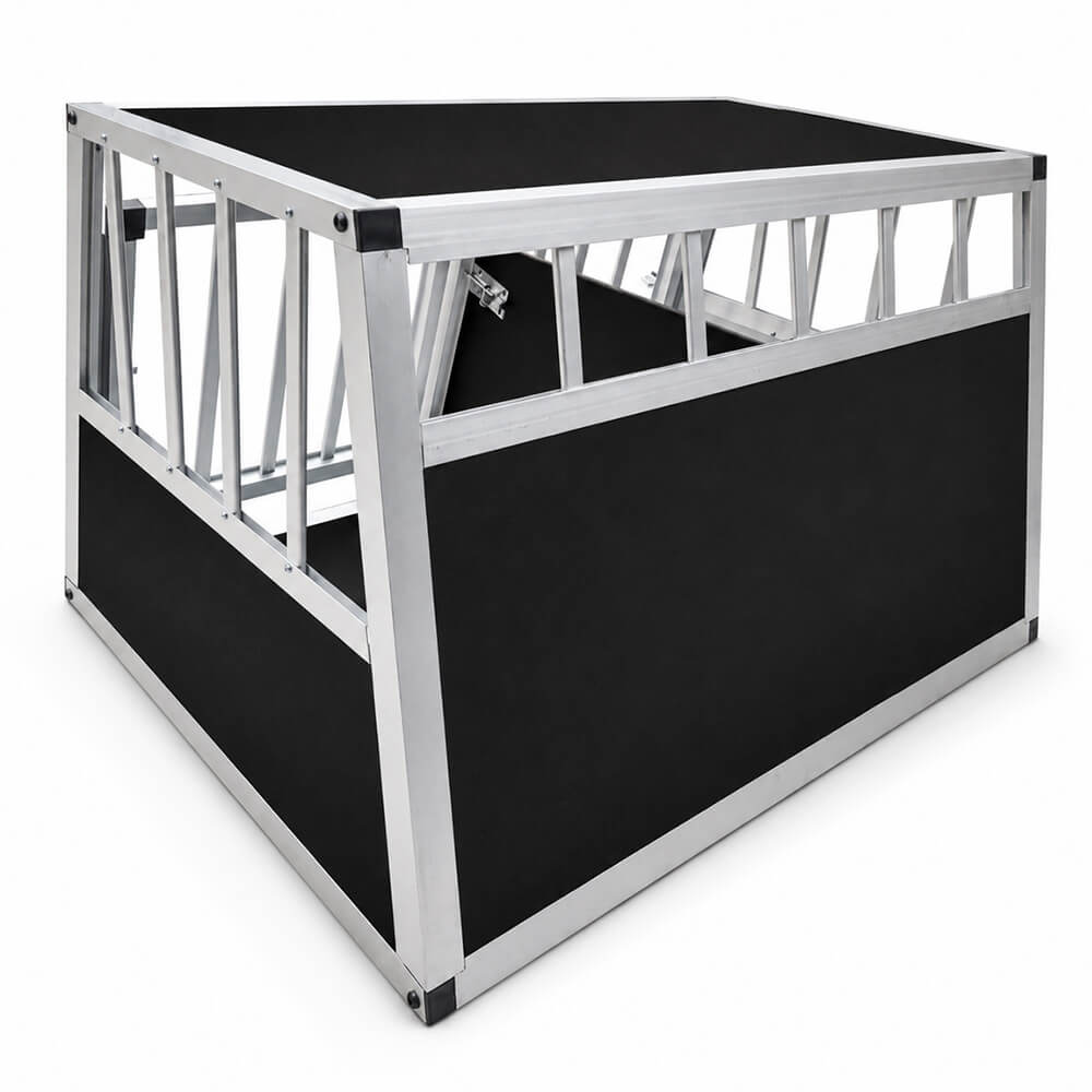 Koiran kuljetushäkki autoon – 2 ovea, alumiini + MDF, 89 × 69 × 50 cm