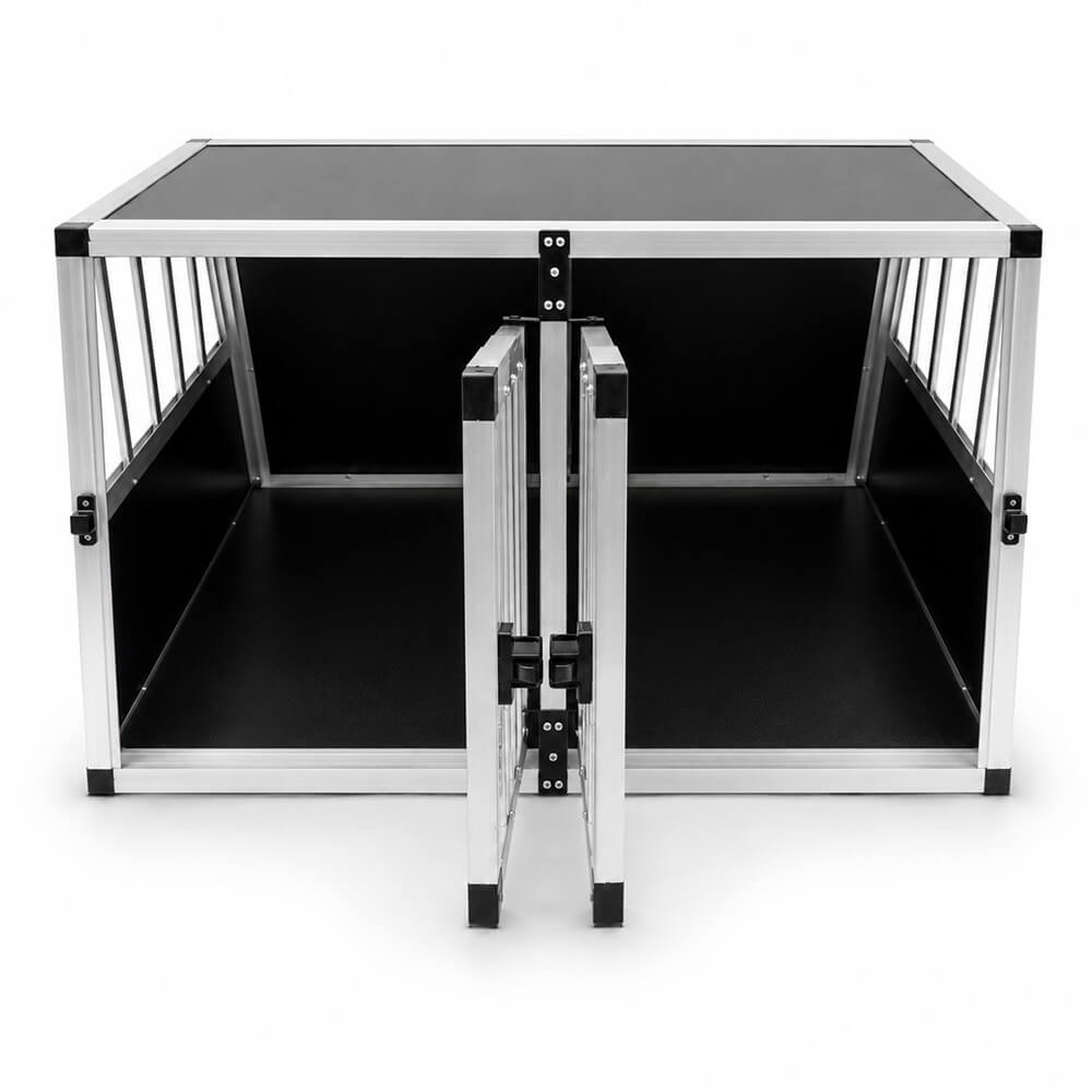 Koiran kuljetushäkki autoon – 2 ovea, alumiini + MDF, 89 × 69 × 50 cm