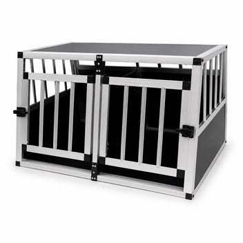 Koiran kuljetushäkki autoon – 2 ovea, alumiini + MDF, 89 × 69 × 50 cm