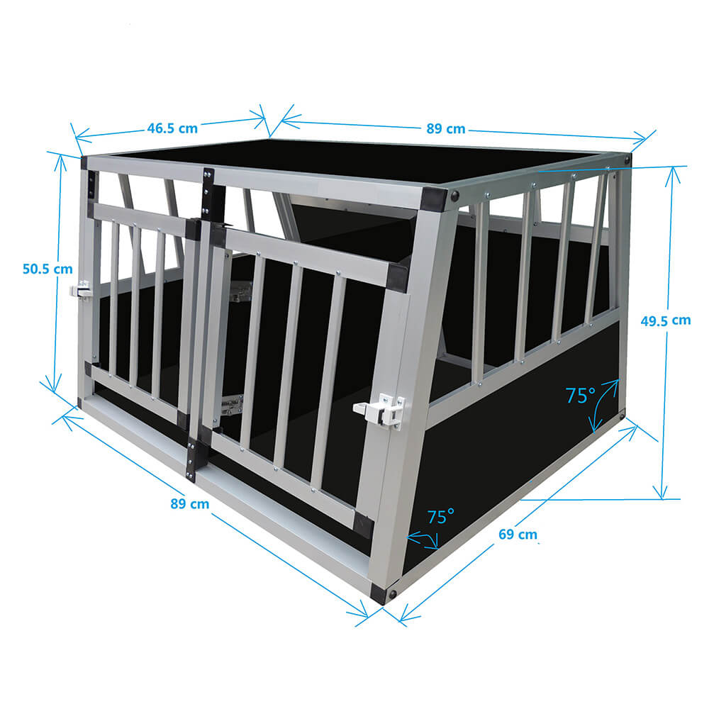 Koiran kuljetushäkki autoon – 2 ovea, alumiini + MDF, 89 × 69 × 50 cm
