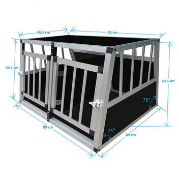 Koiran kuljetushäkki autoon – 2 ovea, alumiini + MDF, 89 × 69 × 50 cm