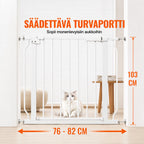 Metallinen Koiraportti 103 x 76 - 82 cm, puristinkiinnitys, valkoinen