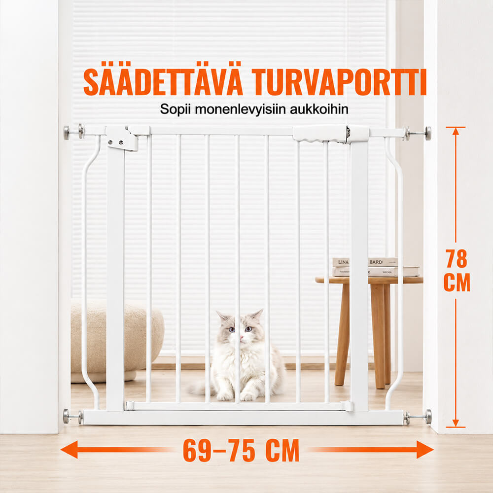 Metallinen Koiraportti 78 x 69–75 cm, valkoinen