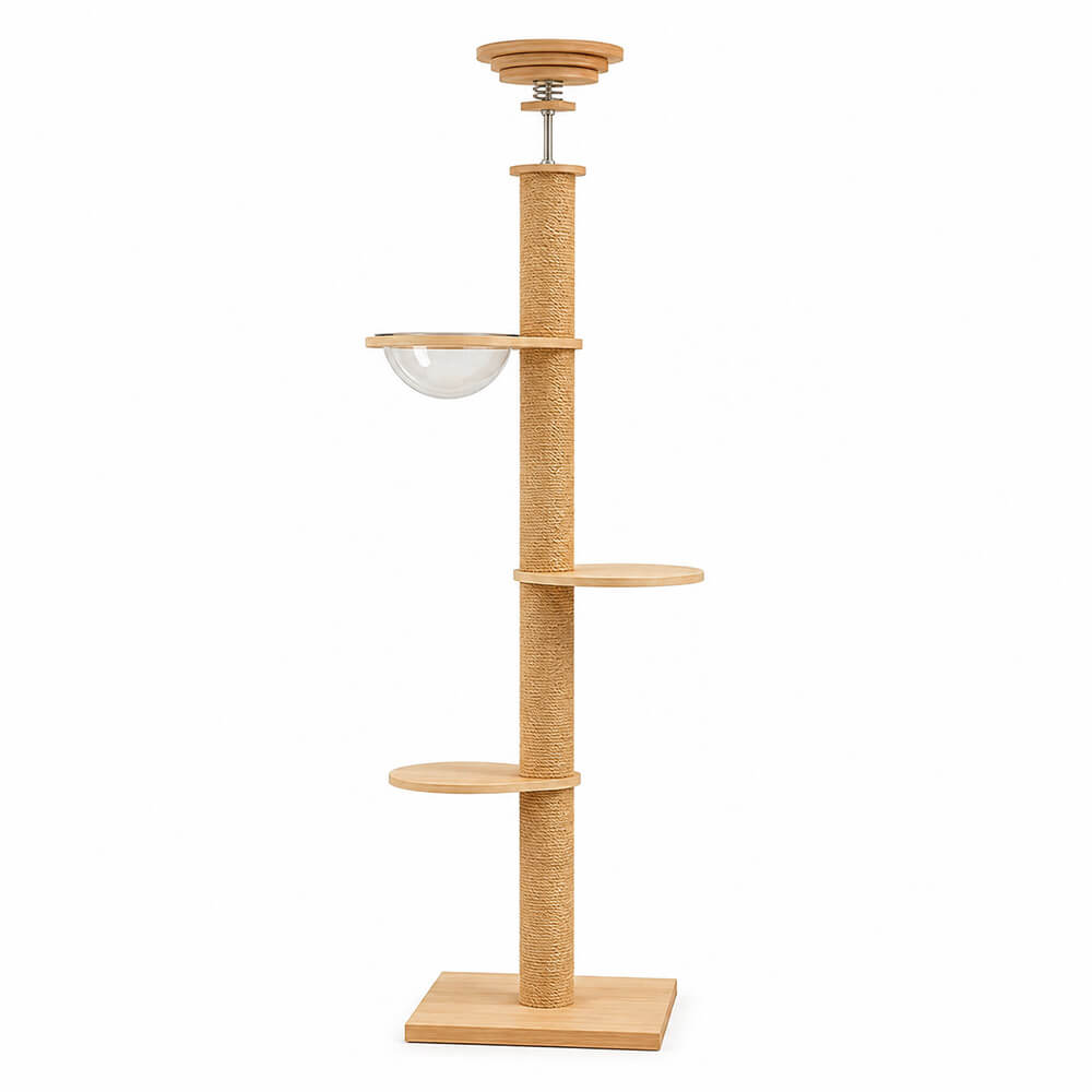 Korkea Kissan kiipeilypuu 255–265 cm – puiset tasot, 40x40 cm