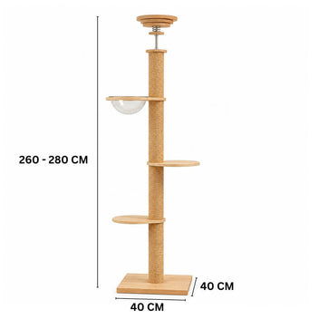 Högt klätterträd för katter 255–265 cm – träplattformar, 40x40 cm