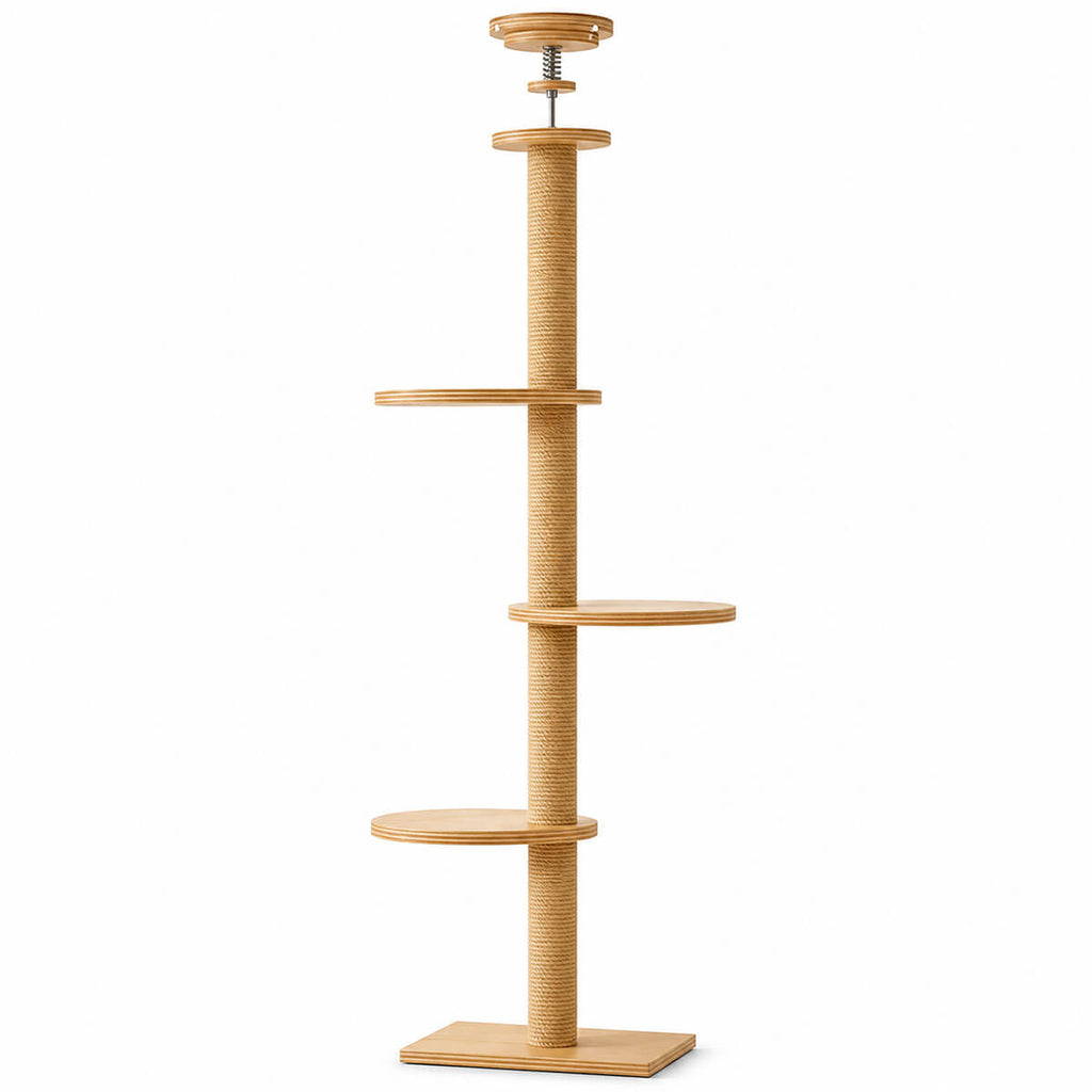 Högt klätterträd för katter 255–265 cm – träplattformar, 40x40 cm