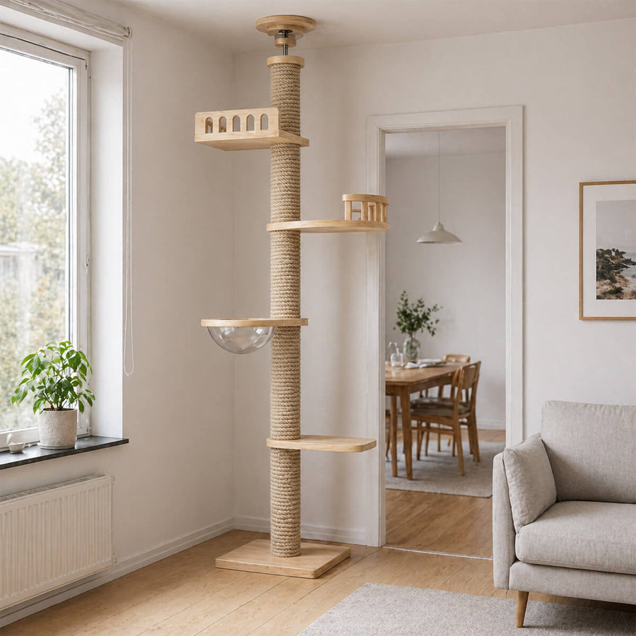 Korkea kissan kiipeilypuu 255–265 cm – puinen raapimispuu