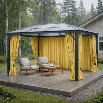 Paviljonki 300 x 395 cm – 6 mm PC-katto, alumiinirunko, 251 cm korkeus