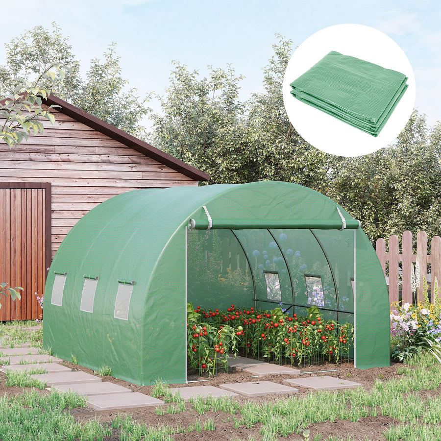 Varakate 3 x 3 x 2 m tunnelikasvihuoneeseen, ovi ja 6 ikkunaa, vihreä