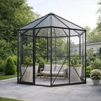 Lund & Leaf Hexagonal Pavilion / Glasväxthus 3,7 m2, svart, aluminiumram