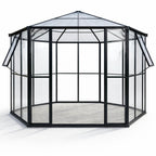 Kuusikulmainen paviljonkikasvihuone 180 x 180 cm – 2 ikkunaa, 4 mm PC-katto, musta