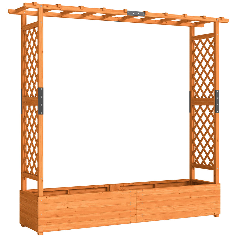 Iso puinen istutuslaatikko säleiköllä ja katolla, 196 x 44 x 181 cm, oranssi