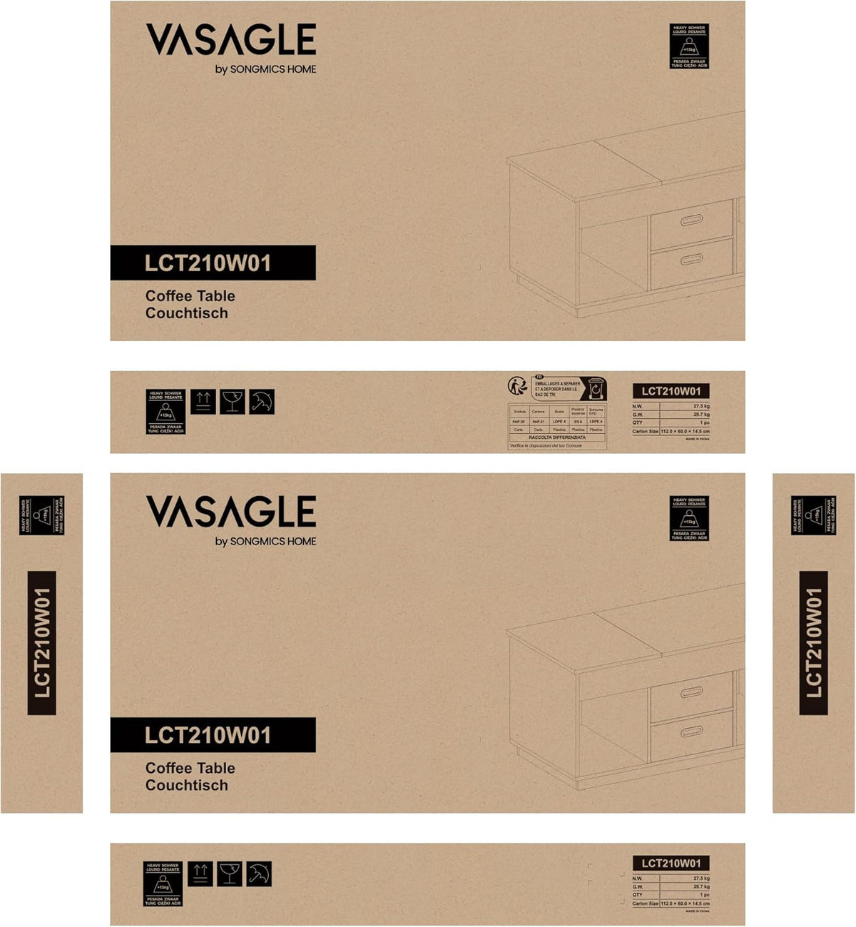 Sohvapöytä nostettavalla tasolla, 2 laatikkoa, piilolokerot ja avolokerot, olohuoneeseen ja kotitoimistoon, 100 × 50 × (48–62) cm, lumivalkoinen