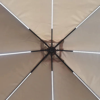 LED-paviljong 3 x 3 m – solpanel, LED-remsor, sidogardiner, beige