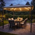 LED-paviljong 3 x 3 m – solpanel, LED-remsor, sidogardiner, beige