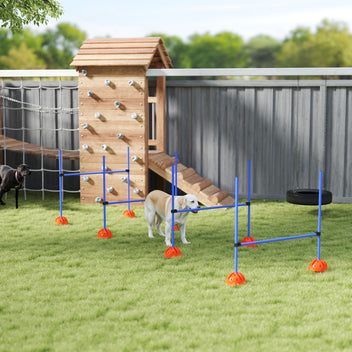 Koiran agility-hyppyesteet 4 kpl, korkeus 15–95 cm, täytettävät jalustat, kantolaukku, sininen
