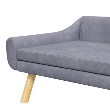 Skandinaavinen koiran sohva samettia, irrotettava tyyny, 102 x 58,5 x 42,5 cm, harmaa/luonnonpuu
