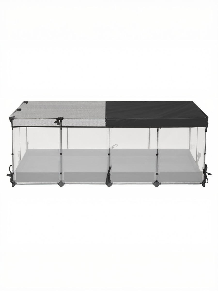 SONGMICS bur för små djur, halvgenomskinliga paneler, andningsbar, vattentålig tygbotten, kaninbur för inomhusbruk, marsvinsbur, galler, 144 x 74 x 57 cm, molnvit