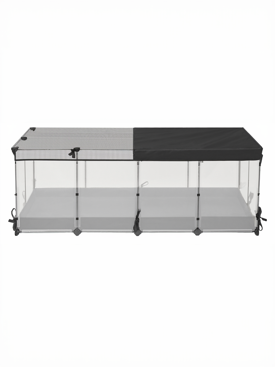 SONGMICS bur för små djur, halvgenomskinliga paneler, andningsbar, vattentålig tygbotten, kaninbur för inomhusbruk, marsvinsbur, galler, 144 x 74 x 57 cm, molnvit