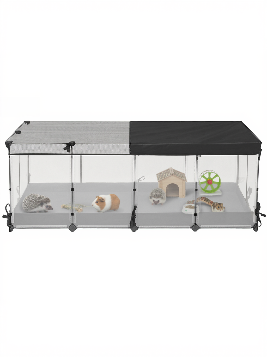 SONGMICS bur för små djur, halvgenomskinliga paneler, andningsbar, vattentålig tygbotten, kaninbur för inomhusbruk, marsvinsbur, galler, 144 x 74 x 57 cm, molnvit