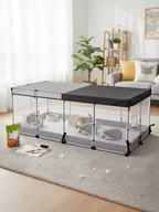 SONGMICS bur för små djur, halvgenomskinliga paneler, andningsbar, vattentålig tygbotten, kaninbur för inomhusbruk, marsvinsbur, galler, 144 x 74 x 57 cm, molnvit