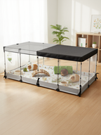 SONGMICS bur för små djur, halvgenomskinliga paneler, andningsbar, vattentålig tygbotten, kaninbur för inomhusbruk, marsvinsbur, galler, 144 x 74 x 57 cm, molnvit