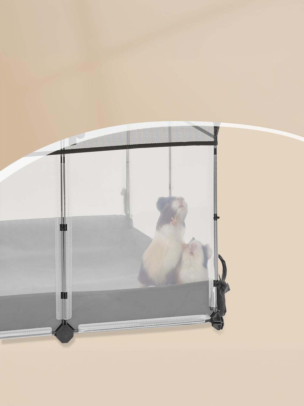 SONGMICS bur för små djur, halvgenomskinliga paneler, andningsbar, vattentålig tygbotten, kaninbur för inomhusbruk, marsvinsbur, galler, 144 x 74 x 57 cm, molnvit