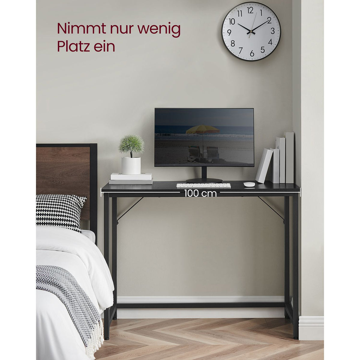 Työpöytä, pieni tietokonepöytä, toimistopöytä, työhuoneeseen ja makuuhuoneeseen, 50 × 100 × 75 cm, industrial-muotoilu, metallirunko, musta