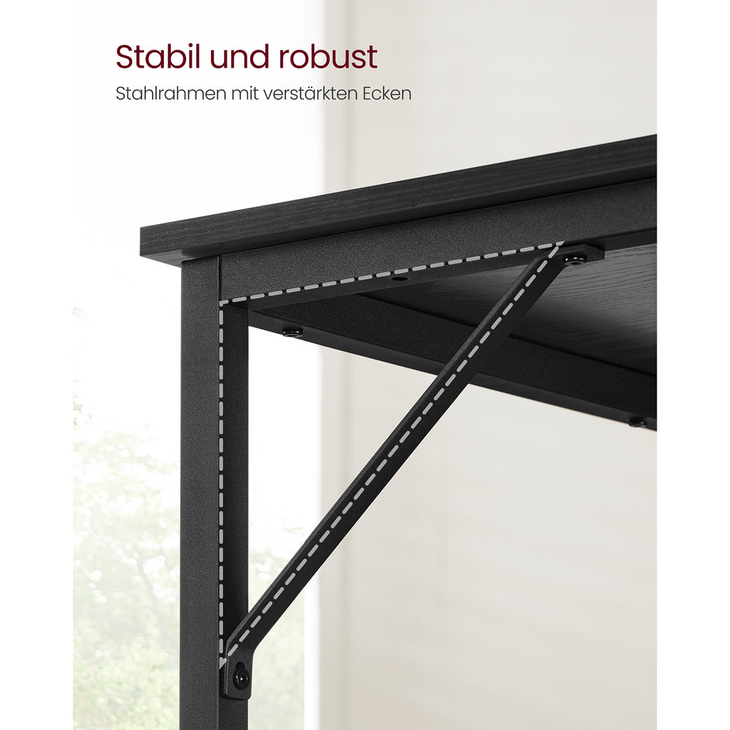 Työpöytä, pieni tietokonepöytä, toimistopöytä, työhuoneeseen ja makuuhuoneeseen, 50 × 100 × 75 cm, industrial-muotoilu, metallirunko, musta