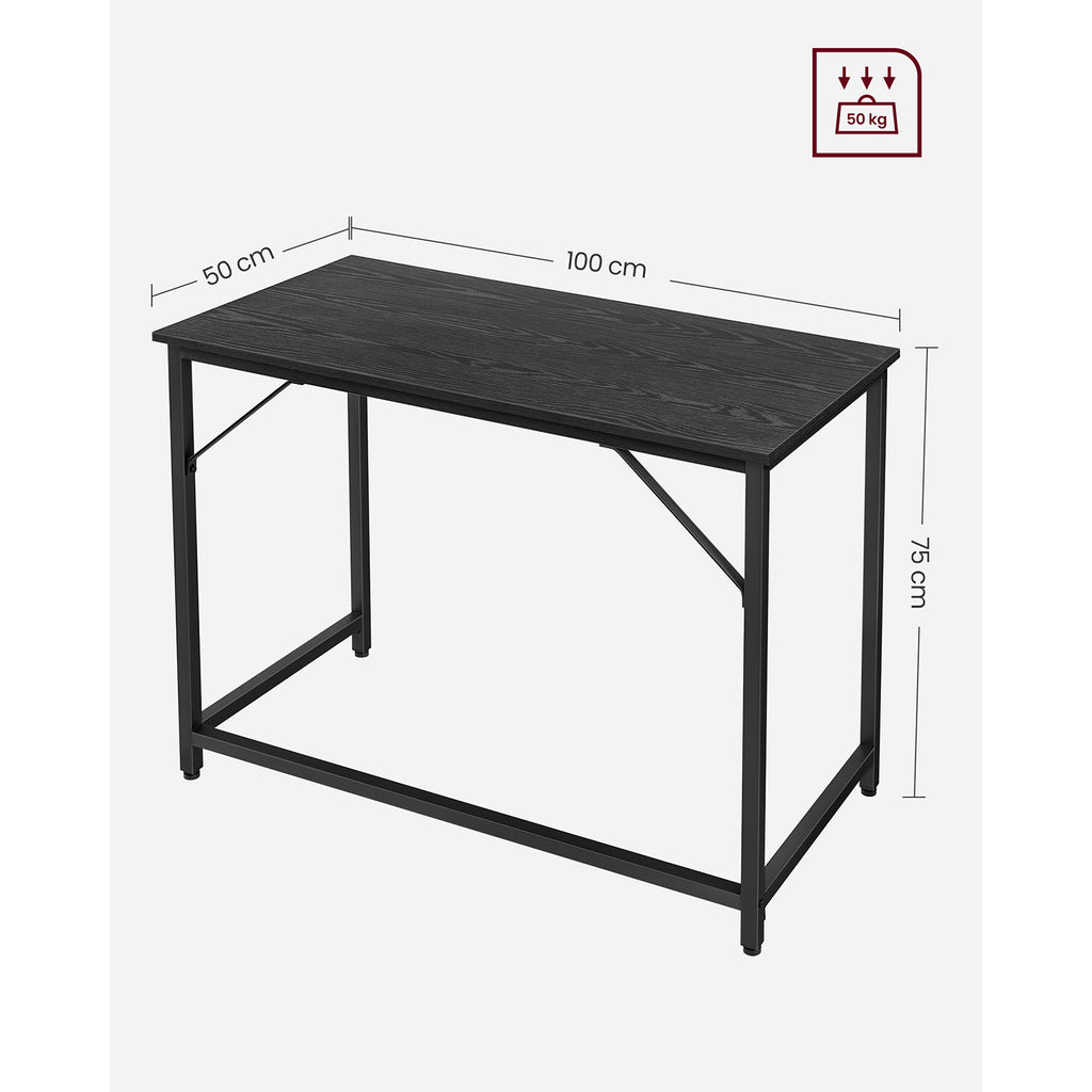 Työpöytä, pieni tietokonepöytä, toimistopöytä, työhuoneeseen ja makuuhuoneeseen, 50 × 100 × 75 cm, industrial-muotoilu, metallirunko, musta