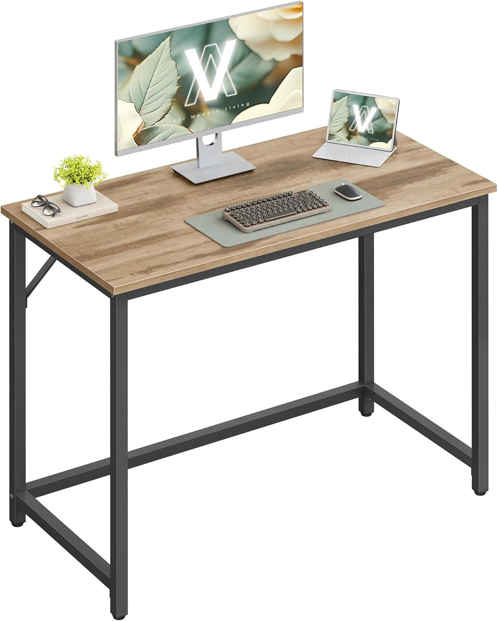 Tietokonepöytä, toimistopöytä, 100 × 50 × 76 cm, työhuoneeseen, makuuhuoneeseen ja olohuoneeseen, kamelinruskea ja syvänmusta