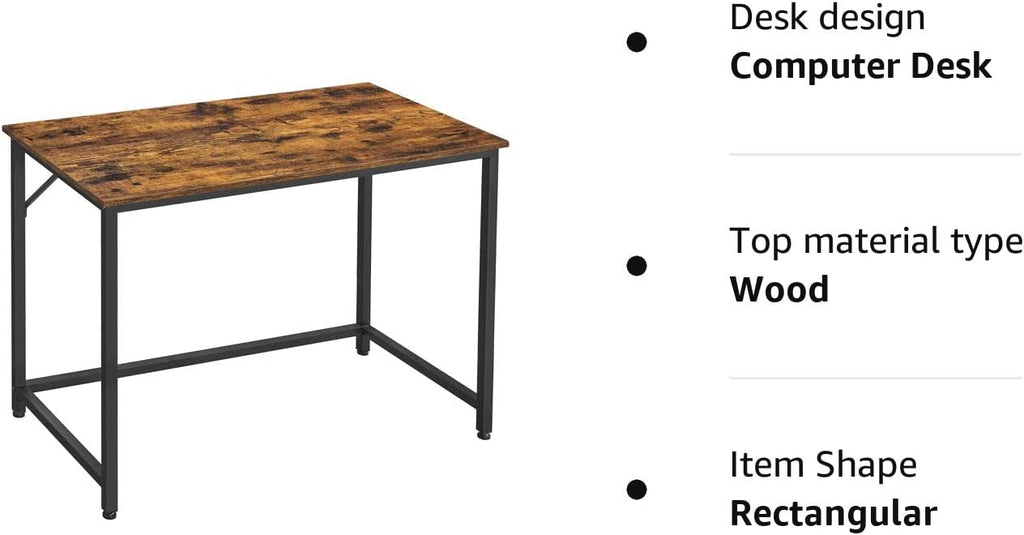 Tietokonepöytä, kirjoituspöytä, pieni toimistopöytä, 50 × 100 × 75 cm, työhuoneeseen ja kotitoimistoon, helppo koota, teräs, industrial-muotoilu, rustiikkiruskea ja musta