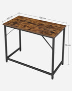 Tietokonepöytä, kirjoituspöytä, pieni toimistopöytä, 50 × 100 × 75 cm, työhuoneeseen ja kotitoimistoon, helppo koota, teräs, industrial-muotoilu, rustiikkiruskea ja musta