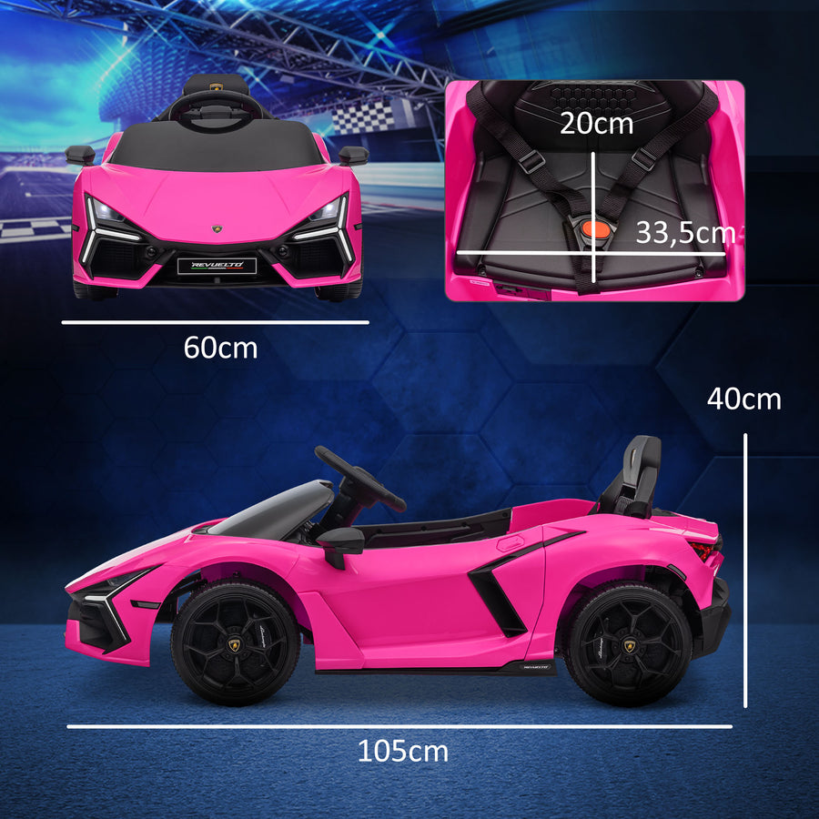 Lasten sähköauto Lamborghini Revuelto 12V – pinkki, LED-valot, kaukosäädin, 3–5 km/h