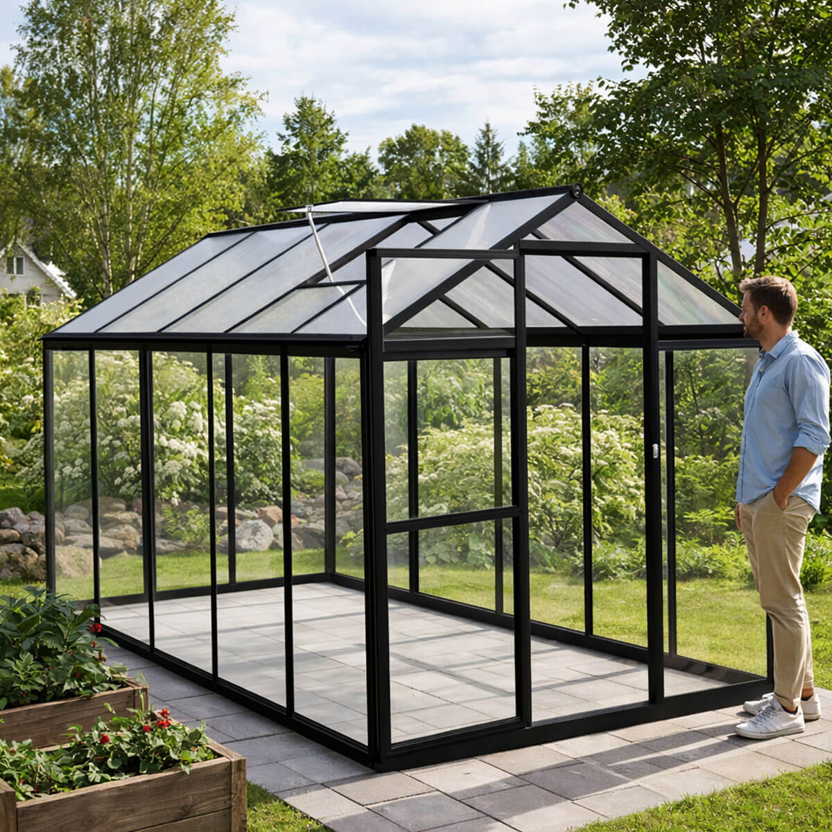 Lund & Leaf Glass växthus 5,4 m2, svart, aluminiumram
