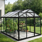 Glasväxthus 5,4 m² – aluminiumram, härdat glas, tak av polykarbonat