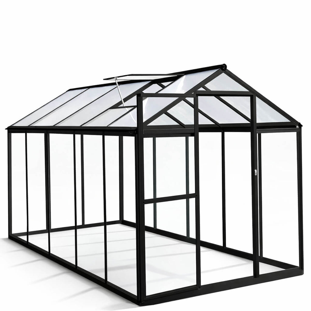 Glasväxthus 5,4 m² – aluminiumram, härdat glas, tak av polykarbonat