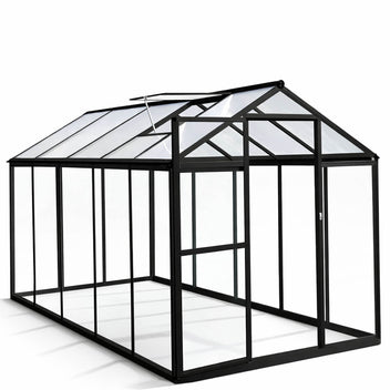 Lasikasvihuone 5,4 m² – alumiinirunko, temperoitu lasi, polykarbonaattikatto
