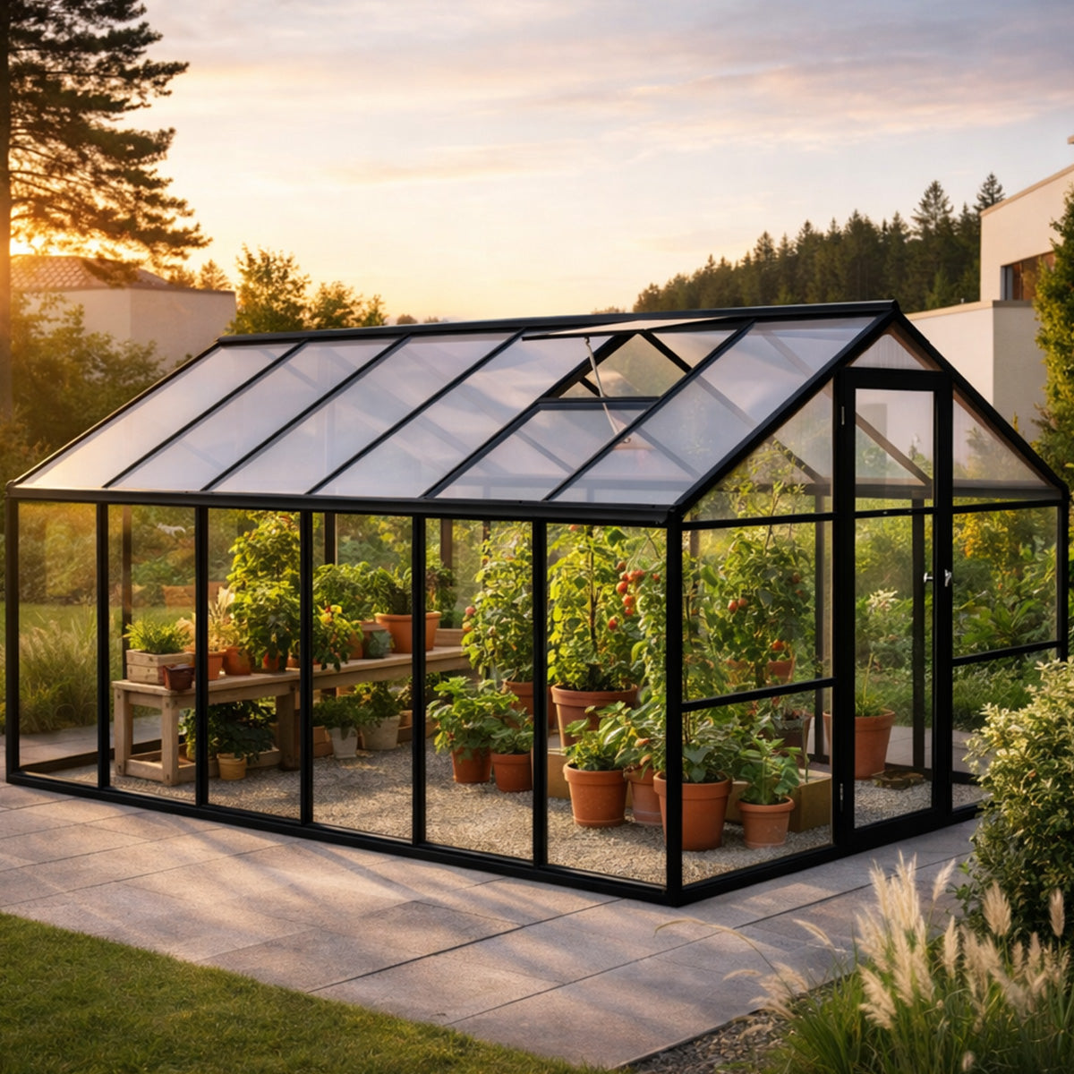 Lund & Leaf Glass Greenhouse 8,6 m2, svart, aluminiumram