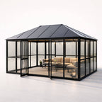Glaspaviljong 288 x 426 cm – 12,28 m², 2 ventilationsfönster, aluminiumram