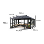 Glaspaviljong 288 x 426 cm – 12,28 m², 2 dörrar, 2 ventilationsfönster