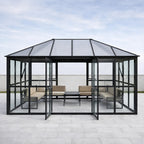 Lasipaviljonki 288 x 426 cm – 12,28 m², 2 ovea, 2 tuuletusikkunaa