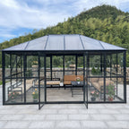 Lasipaviljonki 288 x 426 cm – 12,28 m², 2 ovea, 2 tuuletusikkunaa