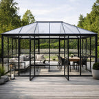 Glaspaviljong 288 x 426 cm – 12,28 m², 2 ventilationsfönster, aluminiumram